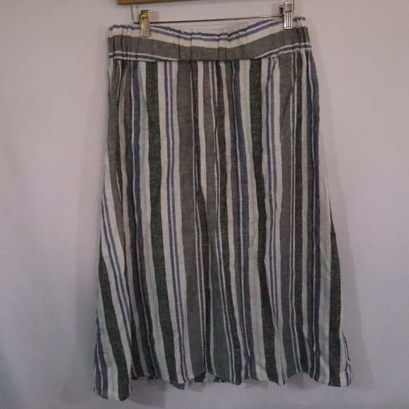 Marissa Olivia striped midi skirt Size M Linen Blend - Picture 3 of 4